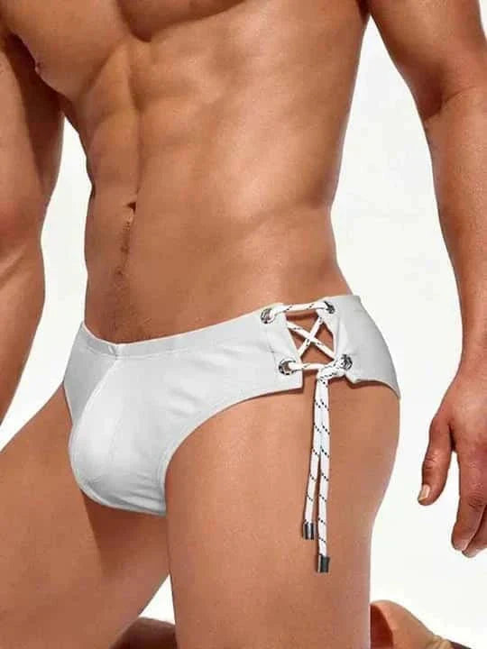 Men's Single Side Tether Low Rise Swim Briefs - YK035