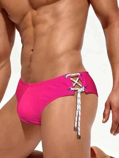 Men's Single Side Tether Low Rise Swim Briefs - YK035