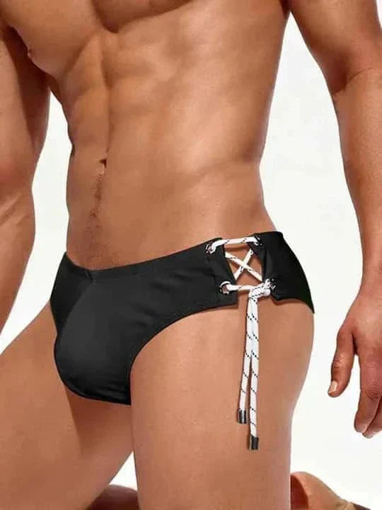 Men's Single Side Tether Low Rise Swim Briefs - YK035