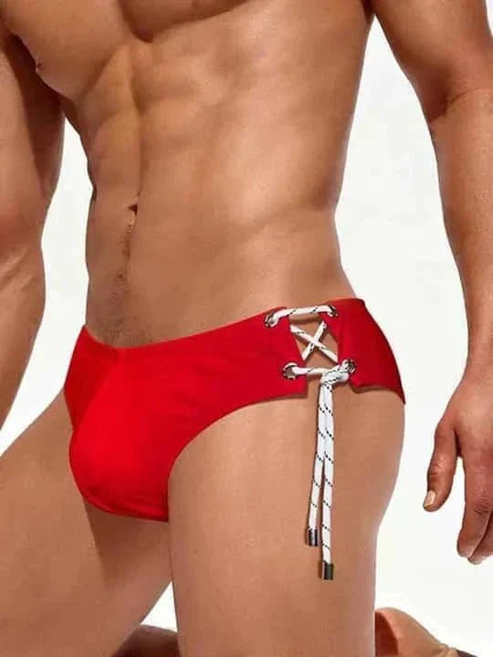 Men's Single Side Tether Low Rise Swim Briefs - YK035