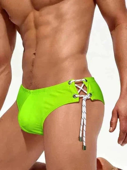 Men's Single Side Tether Low Rise Swim Briefs - YK035