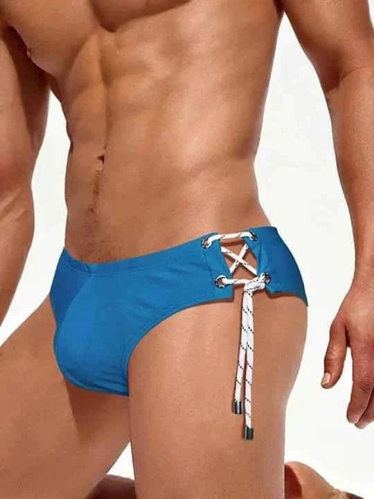 Men's Single Side Tether Low Rise Swim Briefs - YK035