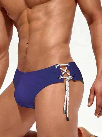 Men's Single Side Tether Low Rise Swim Briefs - YK035