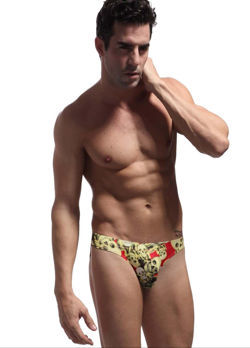 Men's Skinny Skull Print Swim Briefs - YK039