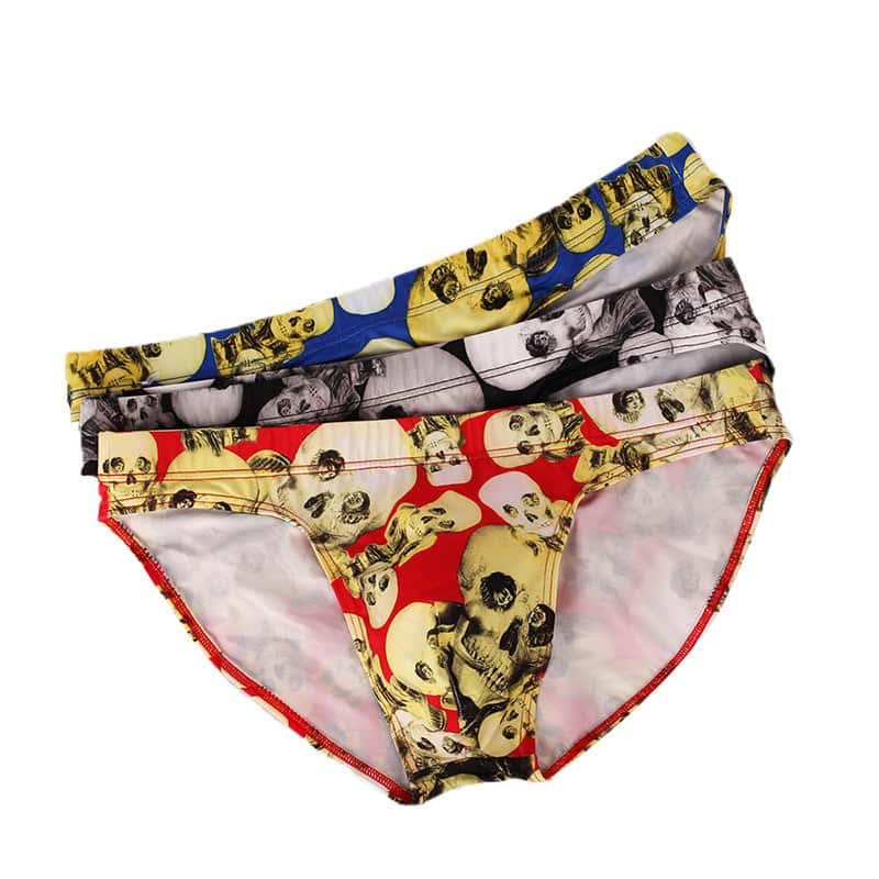 Men's Skinny Skull Print Swim Briefs - YK039