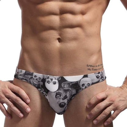 Men's Skinny Skull Print Swim Briefs - YK039
