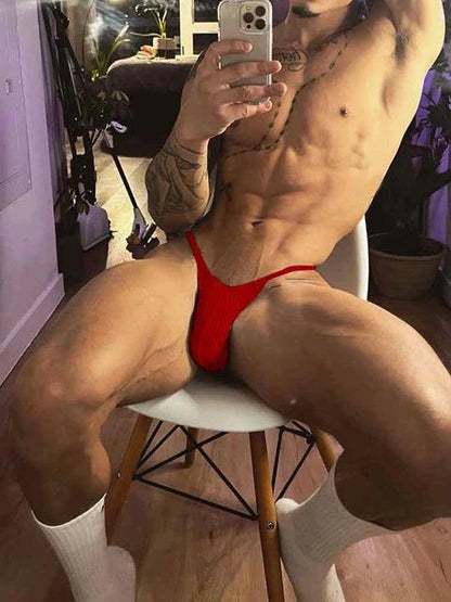 Men's Solid Color Low Rise High Cut Thongs - DZK020