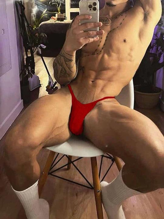 Men's Solid Color Low Rise High Cut Thongs - DZK020