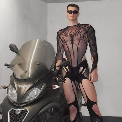 Men's Spider-Style Fishnet Crotchless Stocking - LTW023