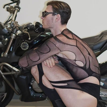 Men's Spider-Style Fishnet Crotchless Stocking - LTW023