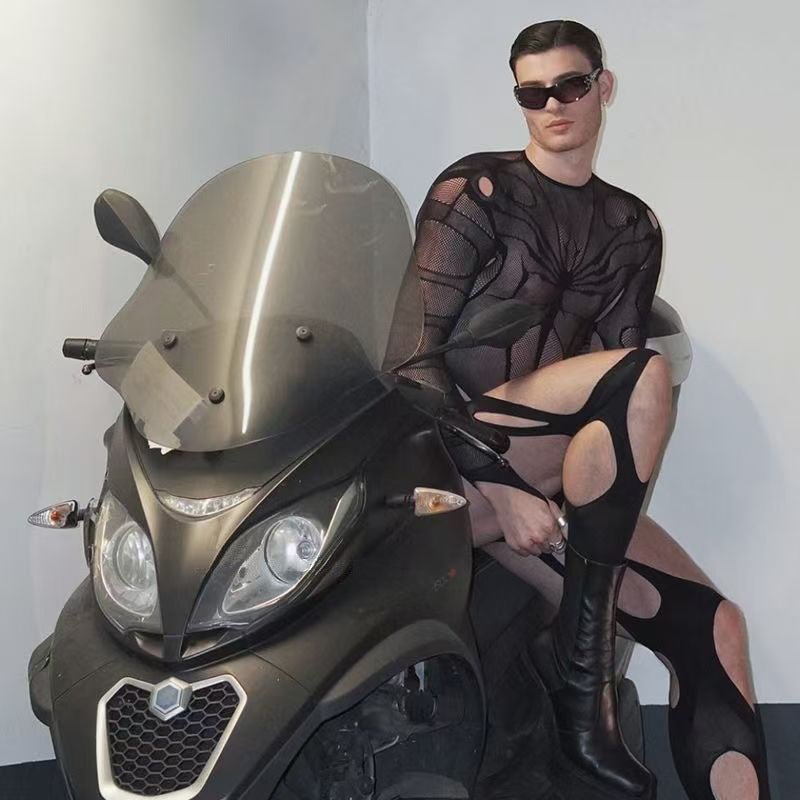 Men's Spider-Style Fishnet Crotchless Stocking - LTW023