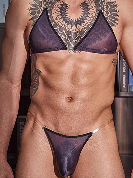Men's Thin Transparent Lingerie Set - QQNY026