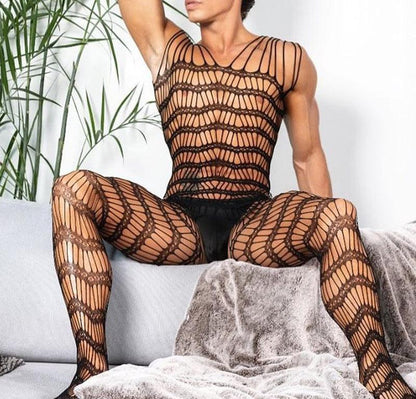 Men's Transparent Elastic Pantyhose Bodysuit - LTW007