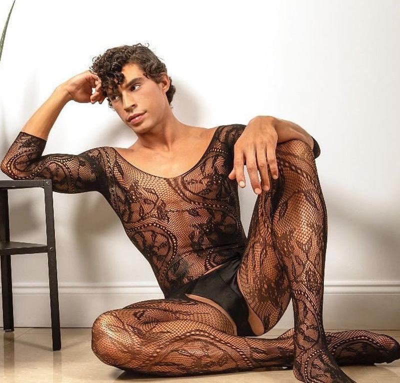 Men's Transparent Elastic Pantyhose Bodysuit - LTW007