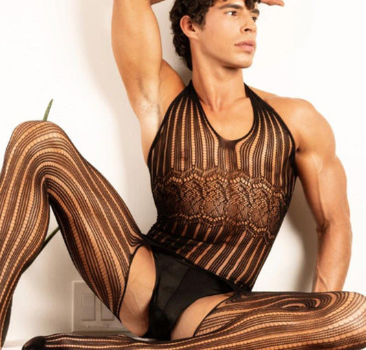 Men's Transparent Elastic Pantyhose Bodysuit - LTW007
