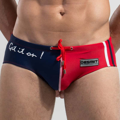 Men's Triangle Low Waist Colorblock Drawstring Beach Swimwear - YK046