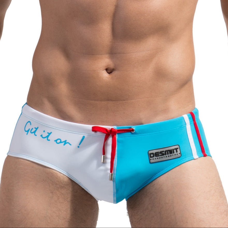 Men's Triangle Low Waist Colorblock Drawstring Beach Swimwear - YK046