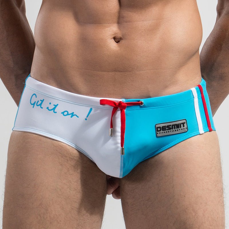 Men's Triangle Low Waist Colorblock Drawstring Beach Swimwear - YK046