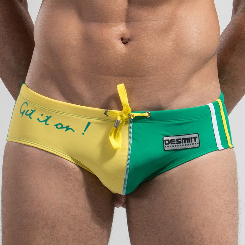 Men's Triangle Low Waist Colorblock Drawstring Beach Swimwear - YK046