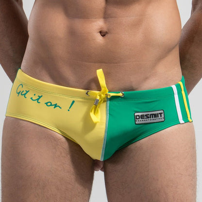 Men's Triangle Low Waist Colorblock Drawstring Beach Swimwear - YK046