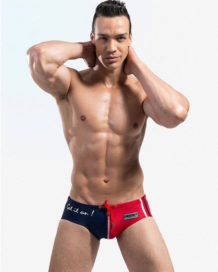 Men's Triangle Low Waist Colorblock Drawstring Beach Swimwear - YK046
