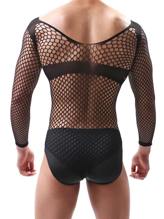Men's V-Neck One-Piece Mesh Suit - LTW019