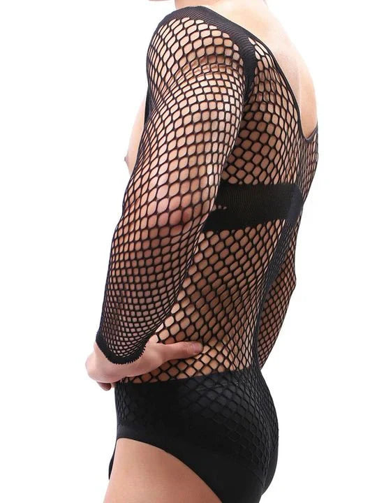 Men's V-Neck One-Piece Mesh Suit - LTW019