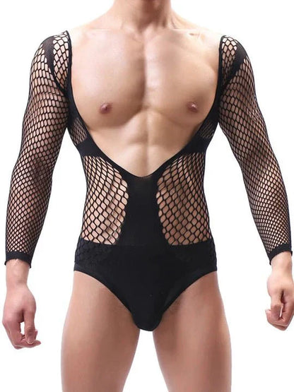 Men's V-Neck One-Piece Mesh Suit - LTW019