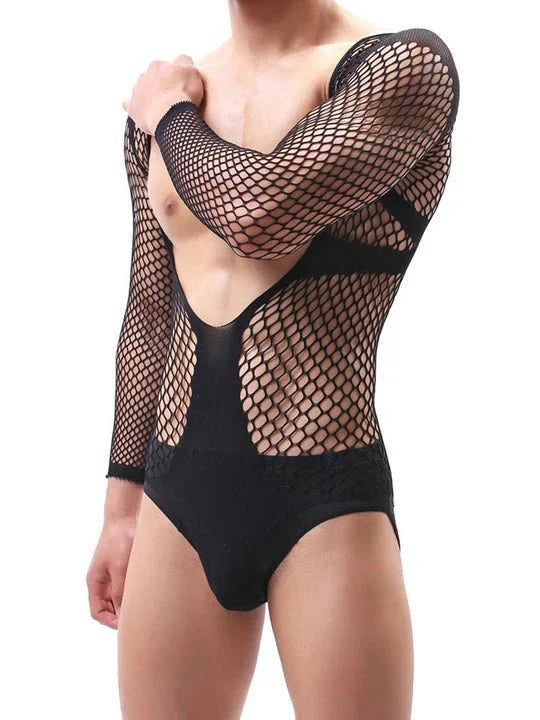 Men's V-Neck One-Piece Mesh Suit - LTW019