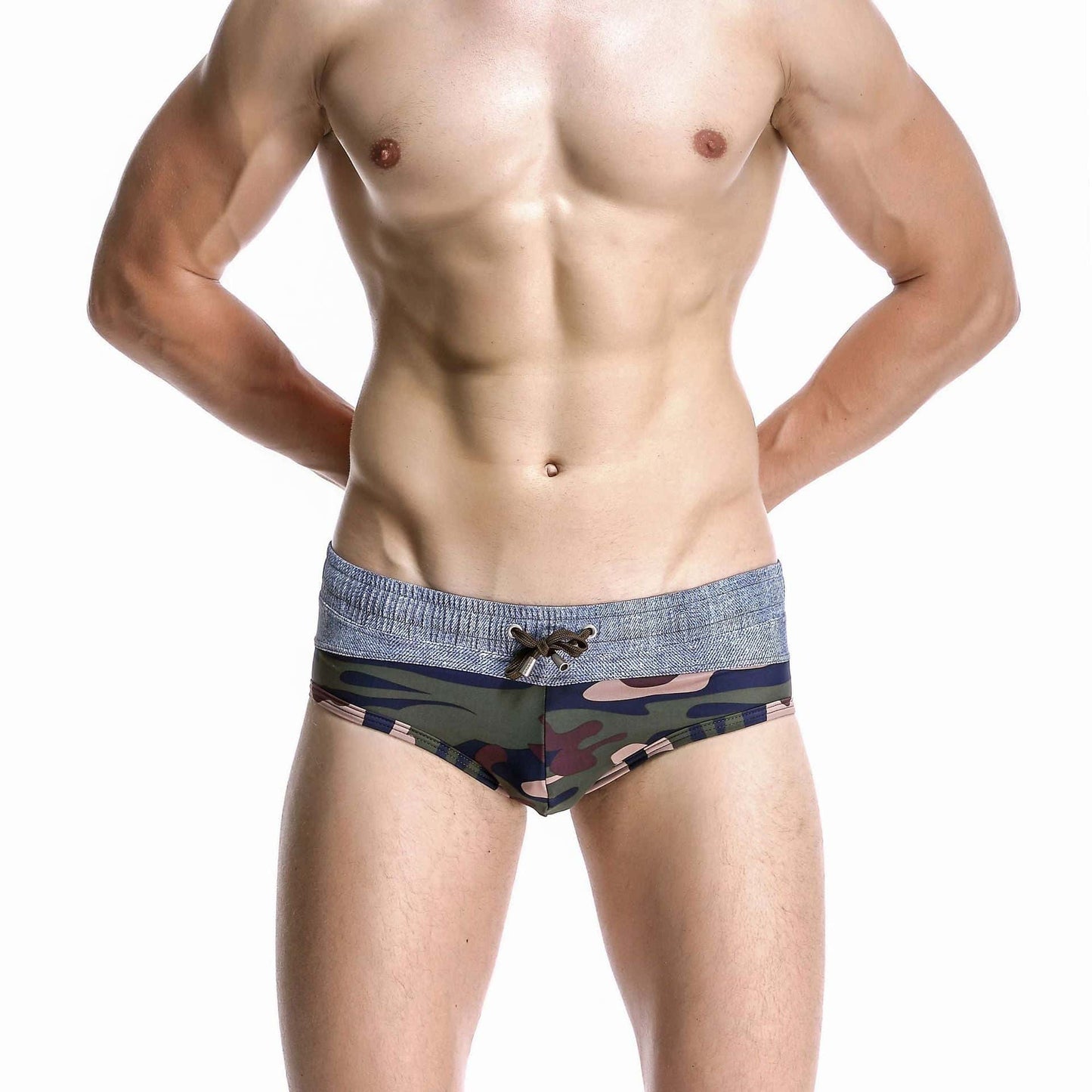 Men's Wide Gray Band Swim Briefs - YK044
