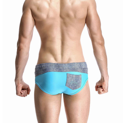 Men's Wide Gray Band Swim Briefs - YK044