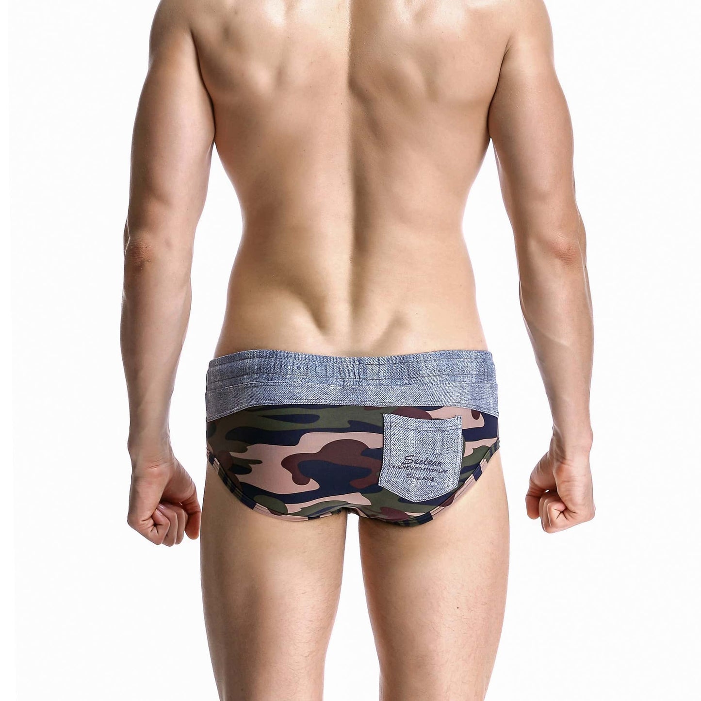 Men's Wide Gray Band Swim Briefs - YK044