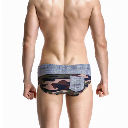 Men's Wide Gray Band Swim Briefs - YK044