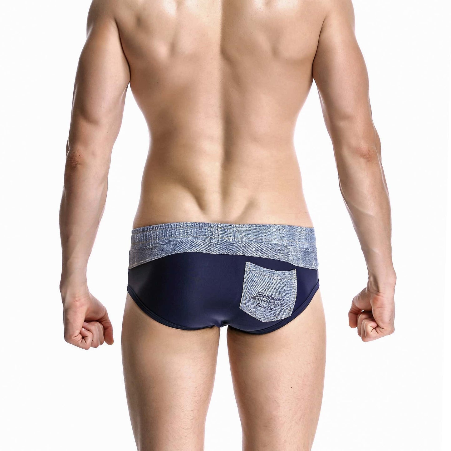 Men's Wide Gray Band Swim Briefs - YK044