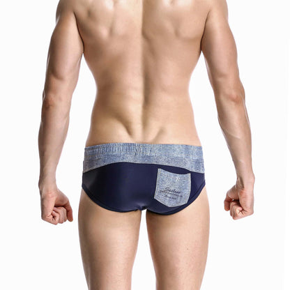 Men's Wide Gray Band Swim Briefs - YK044