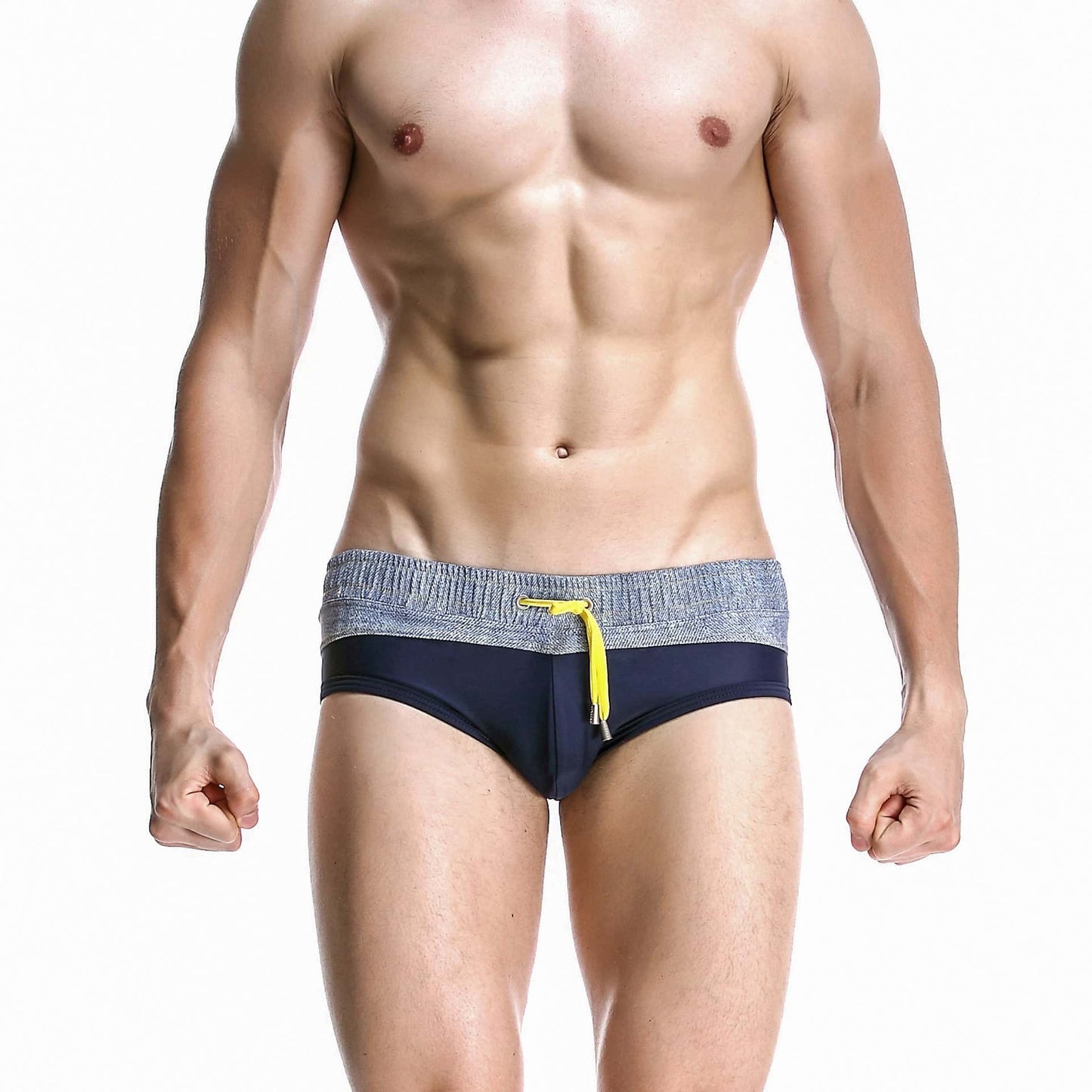 Men's Wide Gray Band Swim Briefs - YK044