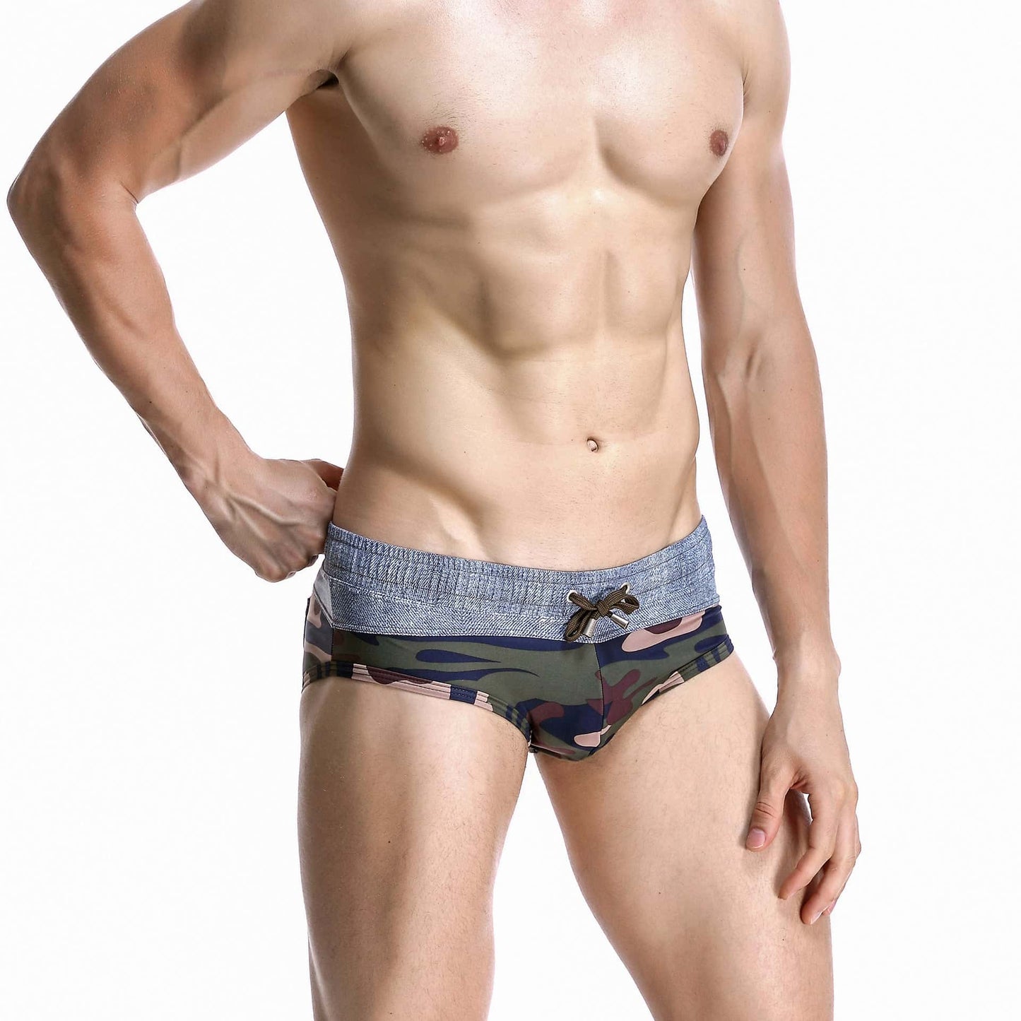 Men's Wide Gray Band Swim Briefs - YK044