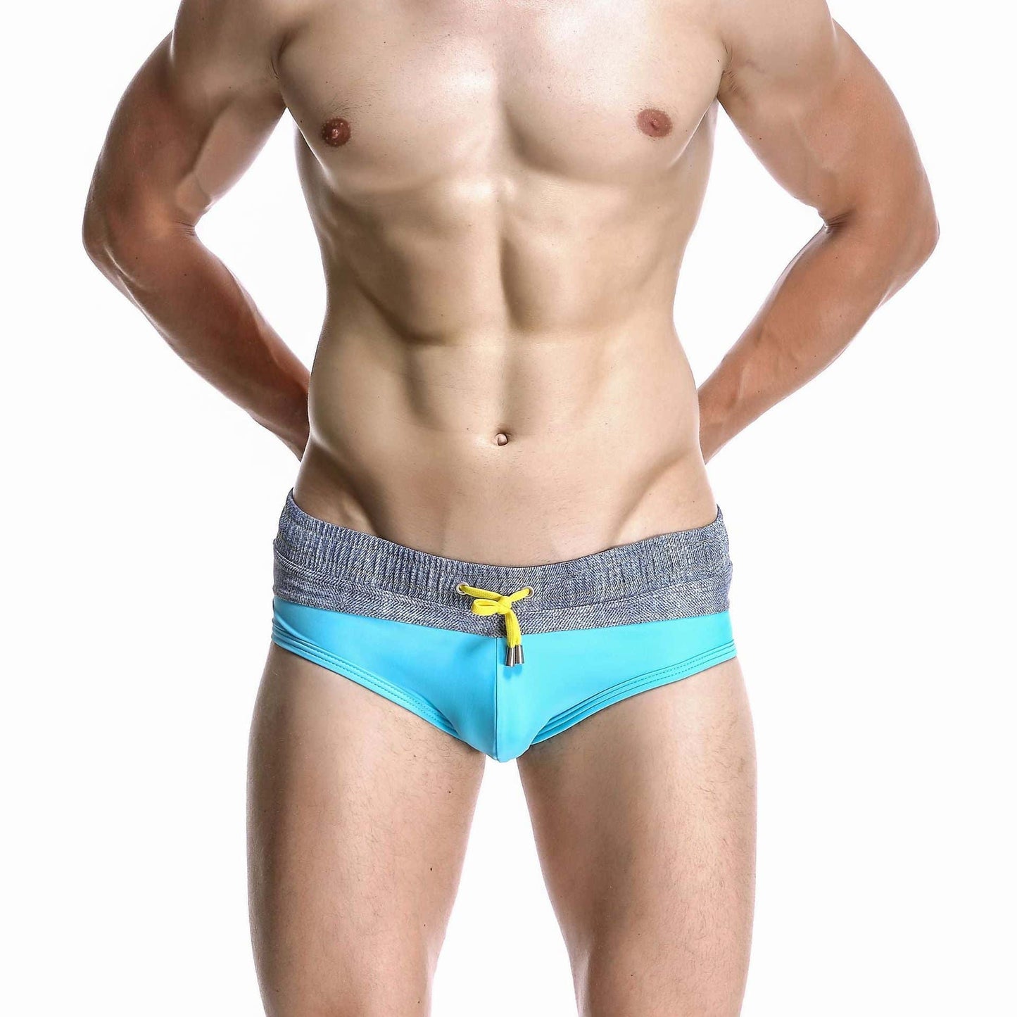Men's Wide Gray Band Swim Briefs - YK044