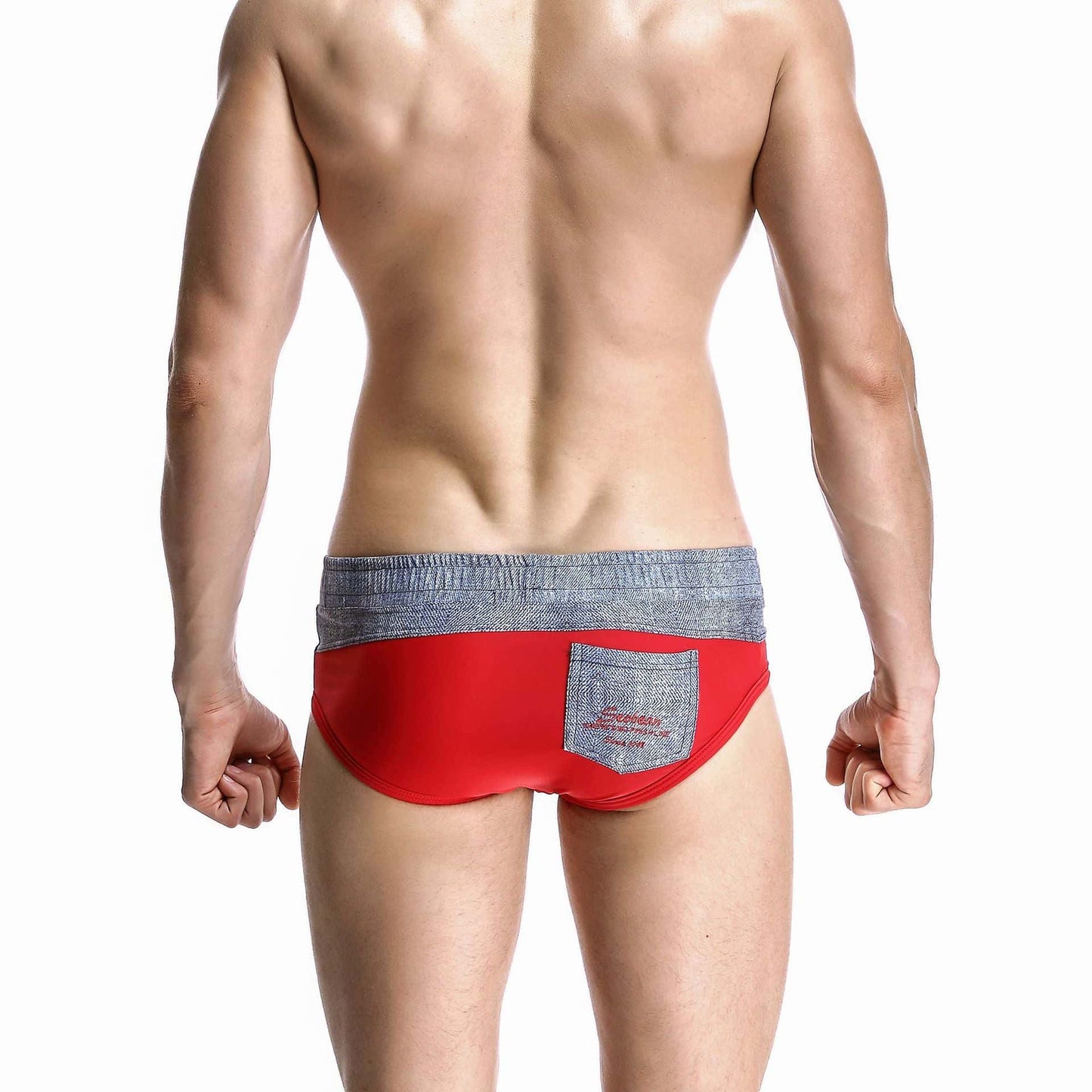 Men's Wide Gray Band Swim Briefs - YK044