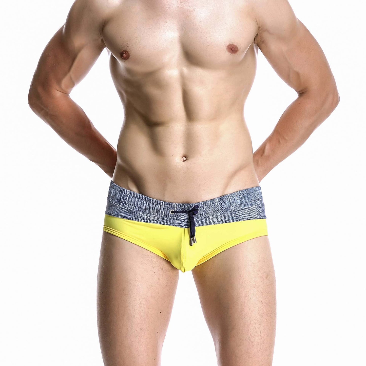 Men's Wide Gray Band Swim Briefs - YK044