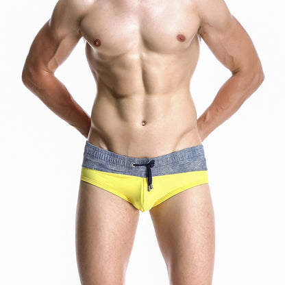 Men's Wide Gray Band Swim Briefs - YK044