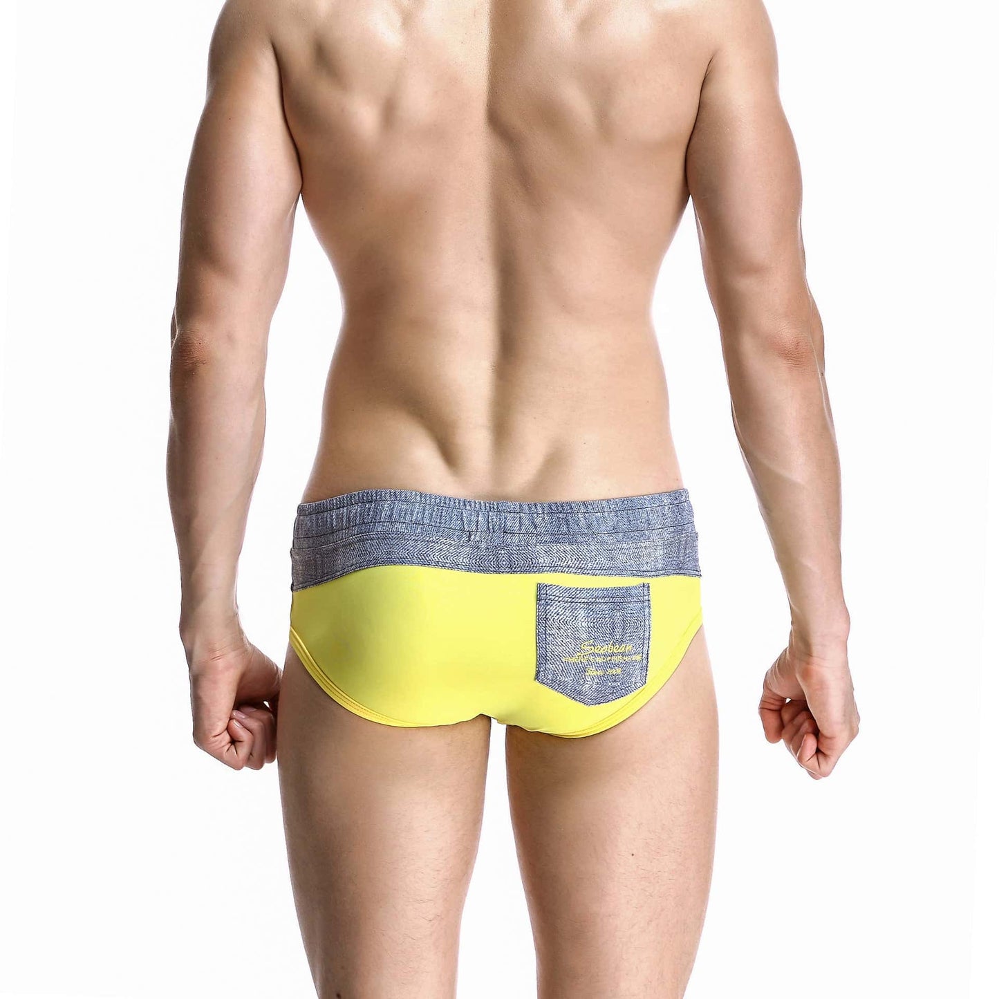 Men's Wide Gray Band Swim Briefs - YK044