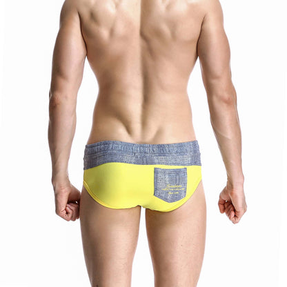 Men's Wide Gray Band Swim Briefs - YK044