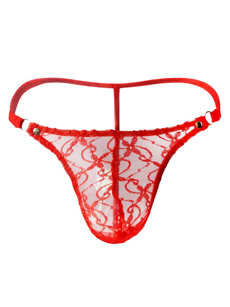 Men's Sexy Transparent Lace Mesh G-String Thong