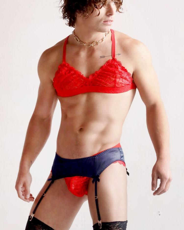Men's Floral Lace Racerback Bralette Set