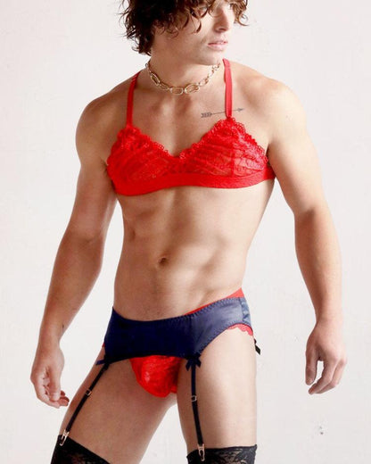 Men's Floral Lace Racerback Bralette Set